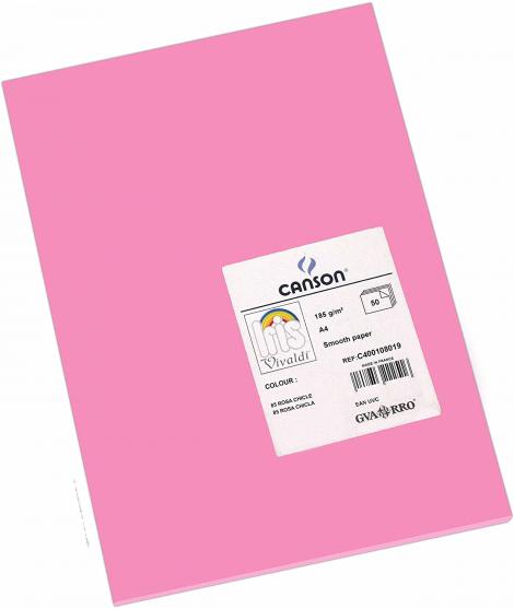 Canson Guarro Pack de 50 Cartulinas Iris A4 de 185g - 21x29.7cm - Color Rosa Chicle