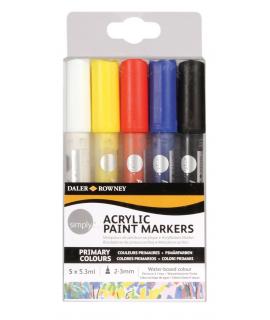 Daler Rowney Simply Pack de 5 Rotuladores Acrilicos - Secado Rapido - Base de Agua - Colores Surtidos