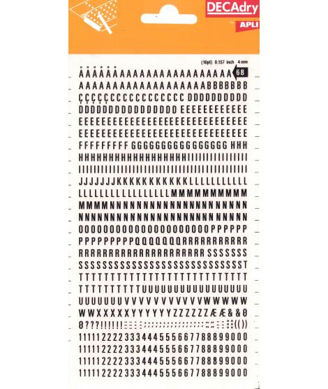 Apli Letras y Numeros Transferibles - 4mm de Tamaño - 792 Caracteres - Faciles de Aplicar y Remover - Negros