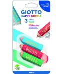 Giotto Happy Goma Pack de 3 Gomas de Borrar - Plastico - Colores Surtidos