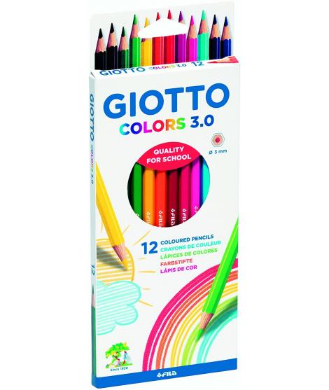 Giotto Colors 3.0 Pack de 12 Lapices Hexagonales de Colores - Mina 3 mm - Madera - Colores Surtidos