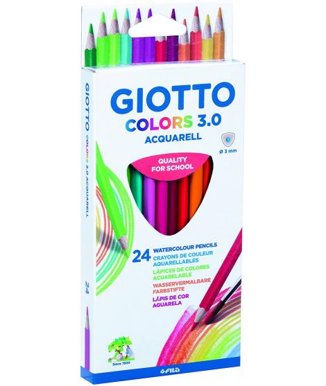 Giotto Colors Acquarell 3.0 Pack de 24 Lapices Triangulares de Colores Acuarelables - Mina 3 mm - Madera - Colores Surtidos