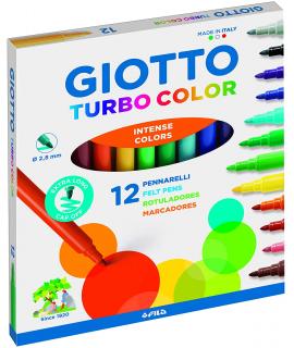 Giotto Turbo Color Pack de 12 Rotuladores - Punta Fina 2.8 mm. - Tinta al Agua - Lavable - Colores Surtidos