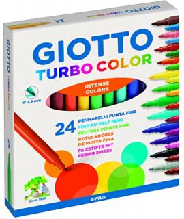 Giotto Turbo Color Pack de 24 Rotuladores - Punta Fina 2.8 mm. - Tinta al Agua - Lavable - Colores Surtidos