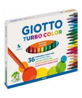 Giotto Turbo Color Pack de 36 Rotuladores - Punta Fina 2.8 mm. - Tinta al Agua - Lavable - Colores Surtidos