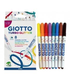 Giotto Turbo Glitter Pack de 8 Rotuladores - Punta Fina 2.8mm - Tinta al Agua - Lavable - Colores Surtidos