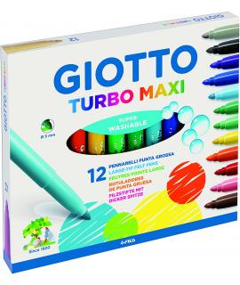 Giotto Turbo Maxi Pack de 12 Rotuladores - Punta Gruesa  5mm - Tinta al Agua - Lavable - Colores Surtidos