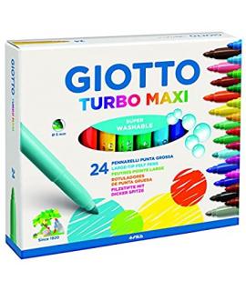 Giotto Turbo Maxi Pack de 24 Rotuladores - Punta Gruesa 5mm - Tinta al Agua - Lavable - Colores Surtidos