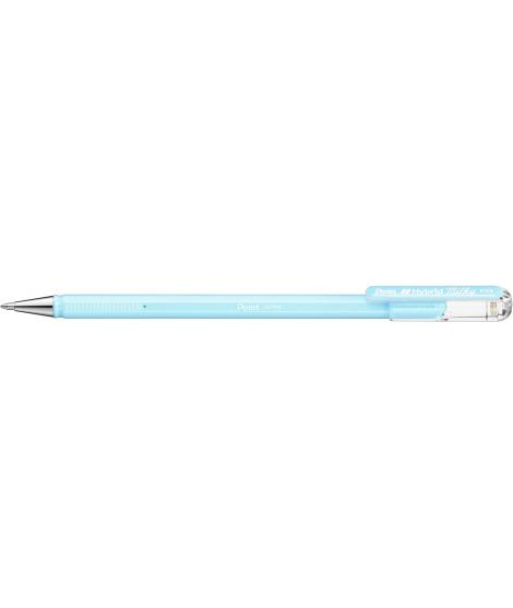 Pentel Hybrid Milky Boligrafo de Bola - Punta Fina 0.8mm - Trazo 0.4mm - Tinta de Gel Opaca - Color Azul Pastel