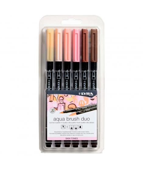 Lyra Aqua Brush Duo Pack 6 Rotuladores de Doble Punta - Trazos 1-5 y 1mm - Tinta Base de Agua - Colores Tonos de Piel