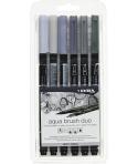 Lyra Aqua Brush Duo Pack 6 Rotuladores de Doble Punta - Trazos 1-5 y 1mm - Tinta Base de Agua - Colores Tonos Grises