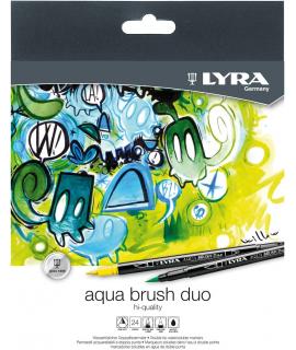 Lyra Aqua Brush Duo Pack de 24 Rotuladores de Doble Punta - Trazos 2 y 4mm - Tinta Base de Agua - Colores Surtidos