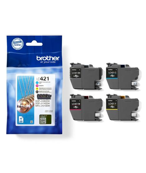 Brother LC421 Pack de 4 Cartuchos de Tinta Originales - LC421VAL