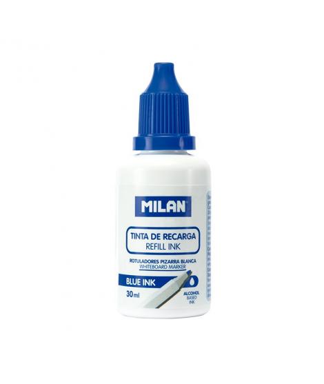 Milan Bote de Tinta para Rotuladores de Pizarra Blanca Recargables - 30ml - Tinta a base de Alcohol - Color Azul