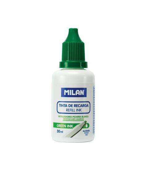 Milan Bote de Tinta para Rotuladores de Pizarra Blanca Recargables - Capacidad 30ml - Tinta a Base de Alcohol - Color Verde