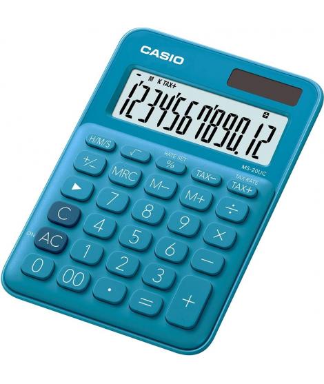 Casio MS-20UC Calculadora de Sobremesa Pequeña - Pantalla LCD de 12 Digitos - Alimentacion Solar y Pilas - Color Azul