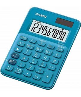 Casio MS-7UC Calculadora de Escritorio - Tecla Doble Cero - Pantalla LCD de 10 Digitos - Solar y Pilas - Color Azul