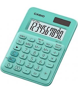 Casio MS-7UC Calculadora de Escritorio - Tecla Doble Cero - Pantalla LCD de 10 Digitos - Solar y Pilas - Color Verde