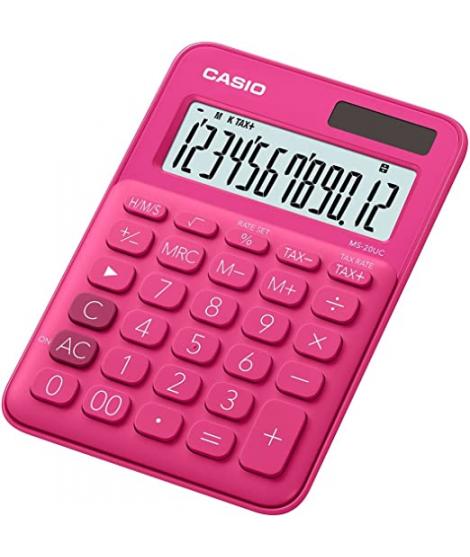 Casio MS-7UC Calculadora de Escritorio - Tecla Doble Cero - Pantalla LCD de 10 Digitos - Solar y Pilas - Color Rojo