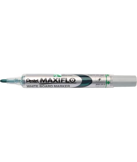 Pentel Maxiflo Rotulador para Pizarra Blanca - Punta de Bala - Ancho de Linea 2mm - Regulacion del Flujo de Tinta - 50% de Mater