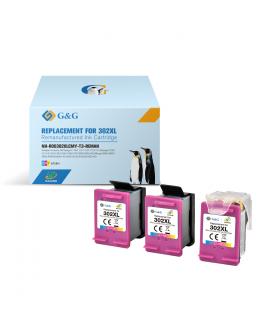 G&G HP 302XL Color Pack de 3 Cartuchos de Tinta Remanufacturados - Eco Saver - Muestra Nivel de Tinta - Reemplaza F6U67AE/F6U65A