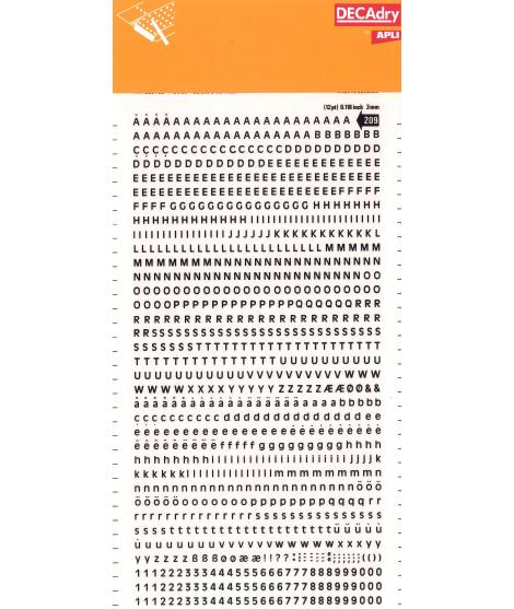 Apli Letras y Numeros Transferibles Super 3mm 997 Caracteres - Negros Brillantes