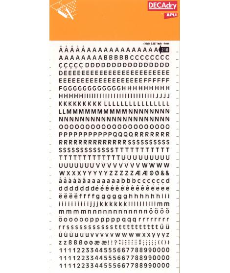 Apli Letras y Numeros Transferibles Super 4mm - 706 Caracteres - Negros Intensos