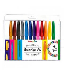 Pentel Brush Sing Pen Pack de 12 Rotuladores con Punta de Pincel - Lineas Finas o Gruesas dependiendo de la Presion - Fabricados