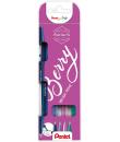 Pentel Brush Sing Pen Berry Pack de 4 Rotuladores con Punta de Pincel - Lineas Finas o Gruesas dependiendo de la Presion - Fabri