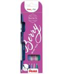 Pentel Brush Sing Pen Berry Pack de 4 Rotuladores con Punta de Pincel - Lineas Finas o Gruesas dependiendo de la Presion - Fabri