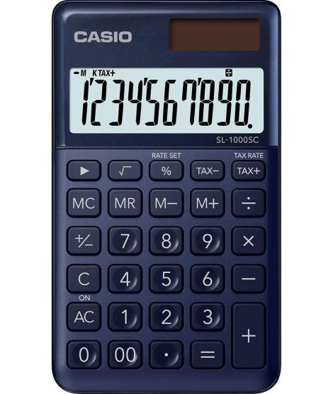 Casio SL-1000SC Calculadora de Bolsillo - Pantalla Extragrande de 10 Digitos - Alimentacion Solar y Pilas - Color Azul Oscuro