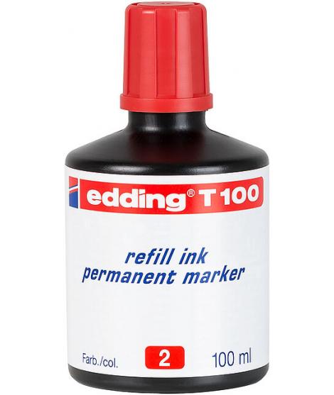 Edding T100 Bote de Recarga para Rotulador Permanente - Capacidad 100ml - Color Rojo