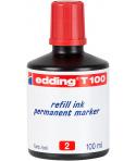 Edding T100 Bote de Recarga para Rotulador Permanente - Capacidad 100ml - Color Rojo