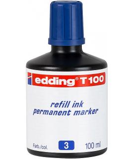 Edding T100 Bote de Recarga para Rotulador Permanente - Capacidad 100ml - Color Azul