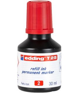 Edding T25 Bote de Recarga para Rotulador Permanente - Capacidad 30ml - Color Rojo