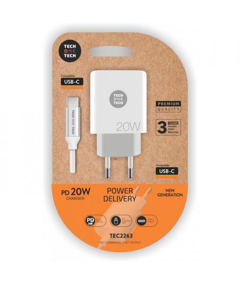 TechOneTech Cargador de Pared PD 20W + Cable USB-C a USB-C