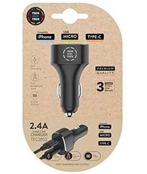 TechOneTech Cargador Doble de Coche USB-A - Alto Rendimiento