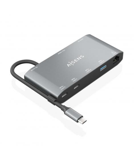 Aisens USB-C Dock 8 en 1 - USB-C a 1xHDMI - 1xVGA - 1xRJ45 - 2xUSB-A - 2xUSB-C 5G - 1xUSB-C PD - 20cm - Color Gris