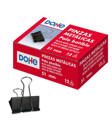 Dohe 12 Pinzas Metalicas Sujetapapeles de Pala Abatible - 50mm - Acero de Gran Resistencia - Color Negro