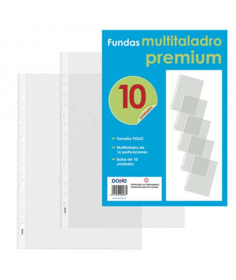 Dohe 10 Fundas Multitaladro Premium con 16 Perforaciones - 220x310mm - Polipropileno Rugoso