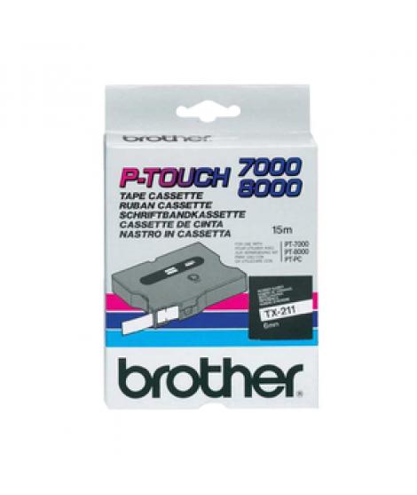 Brother TX211 Cinta Laminada Original de Etiquetas - Texto Negro sobre Fondo Blanco - Ancho 6mm x 15 metros