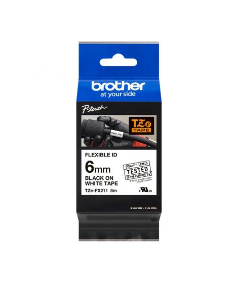 Brother TZeFX211 Cinta Laminada Flexible Original de Etiquetas - Texto negro sobre fondo blanco - Ancho 6mm x 8 metros