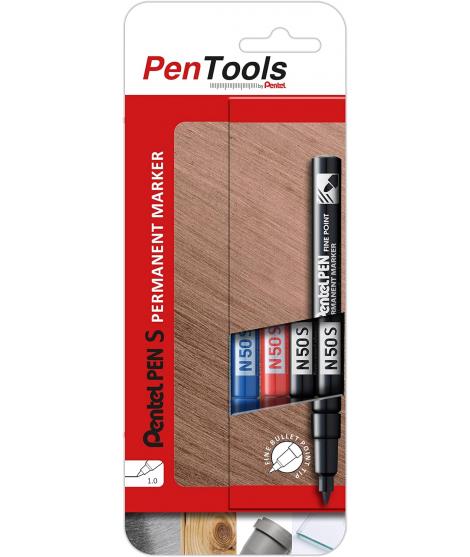 Pentel PenTools Pack de 4 Rotuladores Permanentes Industriales Pentel Pen N50S - Punta Conica Resistente y Duradera - Trazo 1mm 