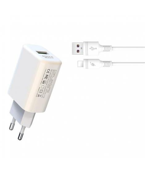 XO L85D Cargador de Corriente 18W + Cable Lightning - Carga Rapida - Proteccion Sobretensiones - Color Blanco