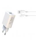 XO L85D Cargador de Corriente 18W + Cable Lightning - Carga Rapida - Proteccion Sobretensiones - Color Blanco