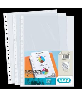 Elba Pack de 10 Fundas Multitaladro PP 70 Micras - Tamaño Folio - Acabado Cristal - Transparente