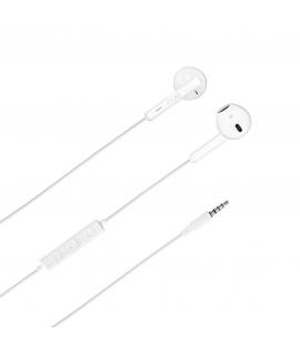 DCU Tecnologic Auriculares Jack 3.5mm Estereo Blanco con Microfono y Control de Volumen - Microfono Integrado para Llamadas Mano