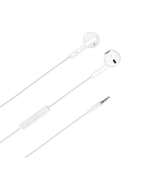 DCU Tecnologic Auriculares Jack 3.5mm Estereo Blanco con Microfono y Control de Volumen - Microfono Integrado para Llamadas Mano