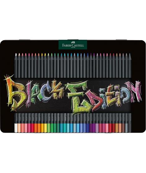 Faber-Castell Black Edition Caja Metalica de 36 Lapices de Colores - Mina Supersuave - Madera Negra - Ideales para Dibujo sobre 