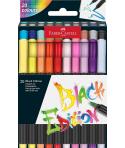 Faber-Castell Black Edition Pack de 20 Rotuladores Punta Pincel - Tinta a Base de Colorantes Alimentarios - Colores Surtidos